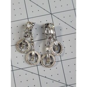 Vintage Art Deco Style Rhinestone Dangle Clip On Earrings